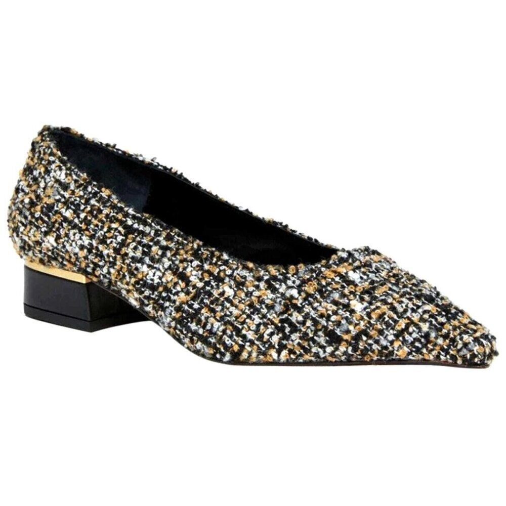 J. McLaughlin women's pumps heels boucle tweed black gold 7.5